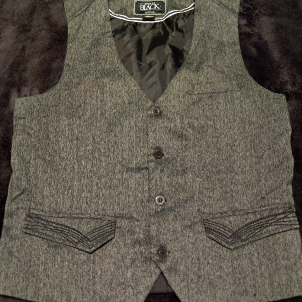 Men's Small Buckle Black Heathered Gray Vest